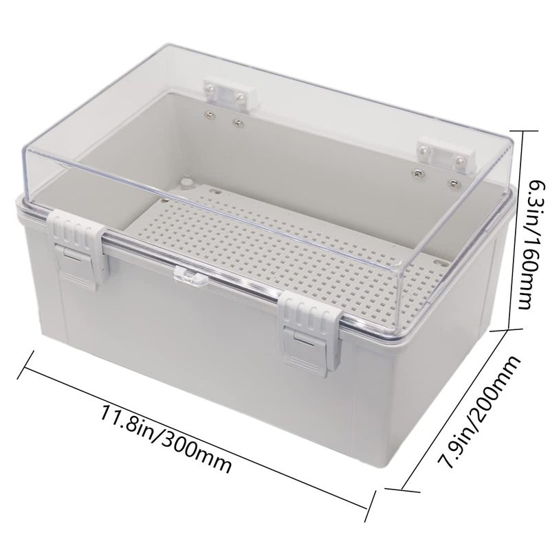 Zulkit Junction Box ABS Plastic Dustproof Waterproof IP65 Electrical Boxes Hinged Shell Outdoor Universal Project Enclosure Grey Clear Cover With Mounting Plate 11.8 x 7.9 x 6.3 inch (300x200x160mm) - Image 2
